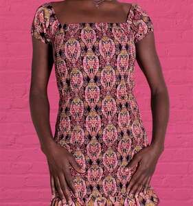 90s Boho Pink Smocked Mini Dress